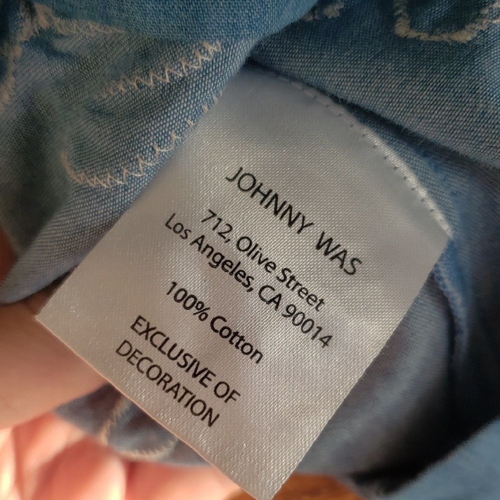 Johnny Was Chambray Blue Wide Leg Pants with White Embroidery Cotton Size Small - Picture 6 of 9